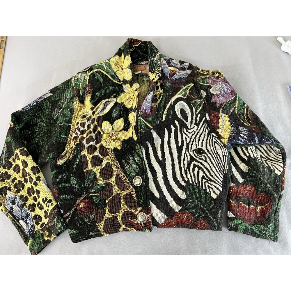 Vintage Painted Pony Jungle Tapestry Brocade 2 Button Long Sleeve Jacket Blazer